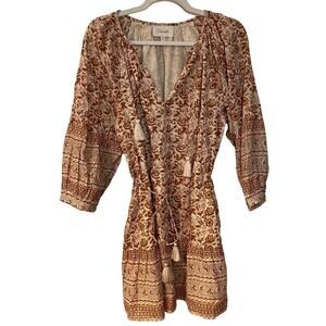 Cleobella Rosy Tamil Block Print Blouson Sleeves Mini Dress Size M